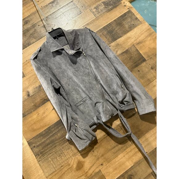 Light Gray- Suede / Faux-Suede -Zip Jacket with Belt-Size 2x Women - Picture 2 of 9